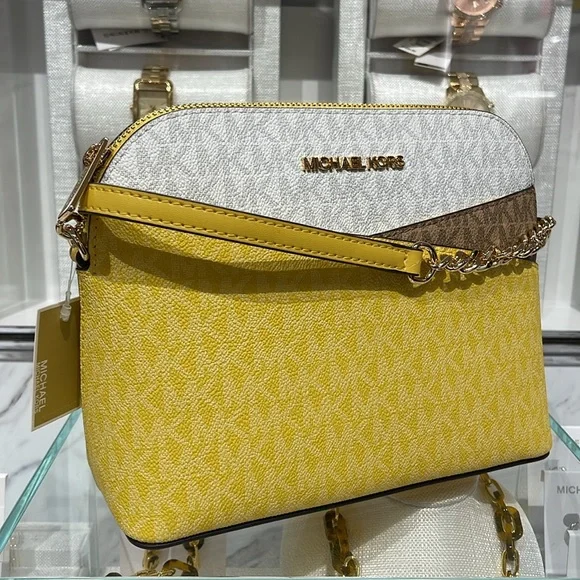 Michael Kors Jet Set Travel Medium Color-Block Signature Logo Dome Crossbody Bag - Picture 4 of 16